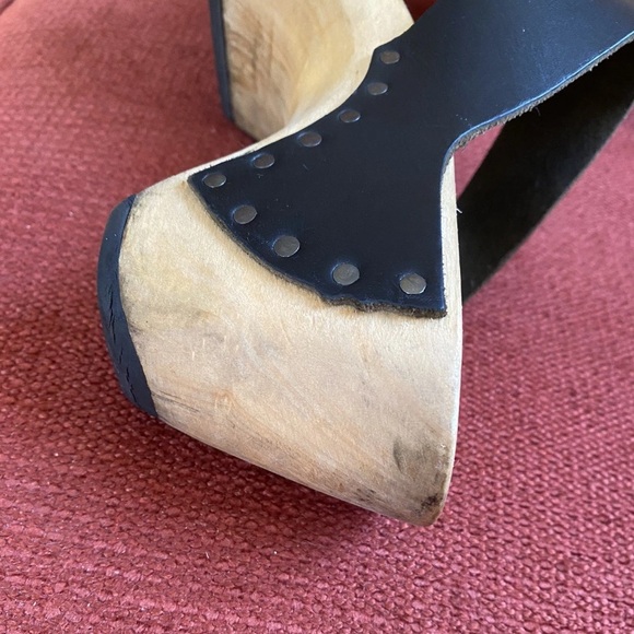 Y2K Vintage Trippen Germany Wood Clogs With Leather Black Straps Sandals 40 - Picture 7 of 12
